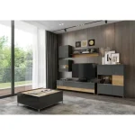 Dnevna soba ELAN 1 . Dnevna soba ELAN 1 je oblikovana po najnovejših smernicah skandinavskega stila pohištva. V kompletu dobite dve viseči omarici, tv