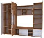 Dnevni regal ANASTAZIJA 2  je primeren za vsako dnevno sobo. Korpus omaric je v hrast zlati barvi, fronte pa v hrast zlati barvi in beli visoki sijaj. Noge