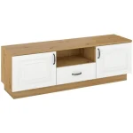 Dnevni regal FAJA 4 . Dnevni regal FAJA 4 je sestavljen iz sodobnega pohištva v beli in hrast barvi. Sestavljen je iz velike vitrine, police in TV regala.