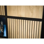 Dnevni regal FERI . Dnevni regal FERI je eleganten in atraktiven. Moderen dizajn, z dodatkom kombinacije črne mat barve ter tiska črnih črt, se bo podal v