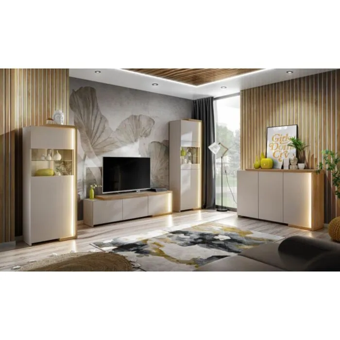 Dnevni regal GOLDEN . Dnevni regal GOLDEN je moderno oblikovan in elegantnega videza. Brez ročajev, odpiranje po sistemu push to open ter ima mehko zapiranje.