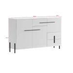 Dnevni regal JUSTINA . Dnevni regal JUSTINA je moderno oblikovan in elegantnega videza. V beli barvi visoki sijaj s kombinacijo stekla. Stekleni del vsebuje v