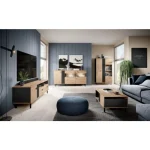 Dnevni regal LUTY 2 . Dnevni regal LUTY 2 je dobavljv v modernih barvah hrasta s kombinacijo antracita. Uporaba lamel je v skladu s modernimi trendi