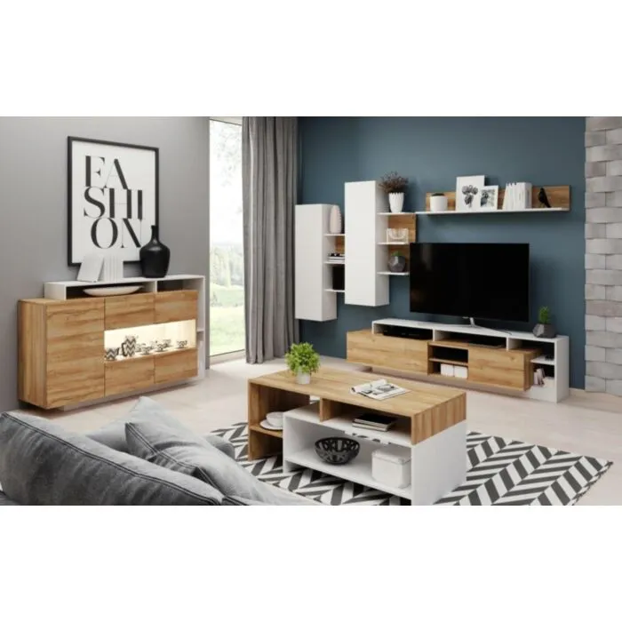 Dnevni regal MABEL . Dnevni regal MABEL je moderno oblikovan in elegantnega videza. Dobavljiv je v barvi kot na fotografiji, ter izdelan v EU. Cena velja za