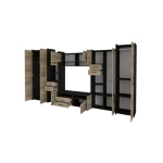 Dnevni regal MINA . Dnevni regal MINA je eleganten in zelo stabilen. Primeren je za vsako dnevno sobo. Korpus regala je v barvi temnega hrasta, fronta pa je v