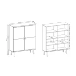 Dnevni regal MORI . Elegantna dnevna soba s stilom skandinavskega sloga. Dobavljiva je v barvi svetli hrast//bela mat. Hrastove lesene noge, ABS robovi,