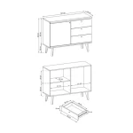 Dnevni regal MORI . Elegantna dnevna soba s stilom skandinavskega sloga. Dobavljiva je v barvi svetli hrast//bela mat. Hrastove lesene noge, ABS robovi,