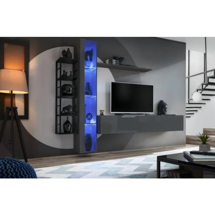 Dnevni regal NEJA 1 . Dnevni regal NEJA 1 je moderno oblikovan in elegantnega videza v kombinaciji lesa in kovine. Vrata visoke omare se odpirajo s push-click