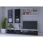 Dnevni regal PETER 2 . Dnevni regal PETER 2 je modernega videza in popestri vsako dnevno sobo. Korpus omaric je v beli mat barvi, fronte pa so v črni barvi