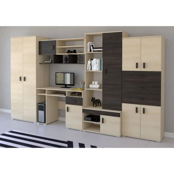 Dnevni regal RUBY 2 . Dnevni regal RUBY 2 je eleganten in zelo stabilen. Primeren je za vsako dnevno sobo. Korpus regala je v barvi svetlega hrasta, fronte