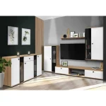 Dnevni regal SAMKI 7 . Dnevni regal SAMKI 7 je narejen iz kvalitetne laminirane plošče debeline 15 mm. Ima melaminski obrob ter plastične ročaje. Vsebuje