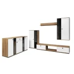 Dnevni regal SAMKI 7 . Dnevni regal SAMKI 7 je narejen iz kvalitetne laminirane plošče debeline 15 mm. Ima melaminski obrob ter plastične ročaje. Vsebuje