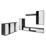 Dnevni regal SAMKI 8 . Dnevni regal SAMKI 8 je narejen iz kvalitetne laminirane plošče debeline 15 mm. Ima melaminski obrob ter plastične ročaje. Vsebuje