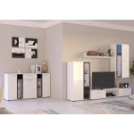 Dnevni regal SAMY . Dnevni regal SAMY je moderen sestav za dnevno sobo, primeren za v vsako hišo ali stanovanje. Narejen je iz kvalitetne laminirane plošče.