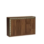 Dnevni regal SVEN . Dnevni regal SVEN je mozaik okusa, stila in šika, ki bo pritegnil še tako zahtevne kupce. Klasičen antracit je obogaten z zlatimi ABS