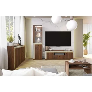 Dnevni regal SVEN . Dnevni regal SVEN je mozaik okusa, stila in šika, ki bo pritegnil še tako zahtevne kupce. Klasičen antracit je obogaten z zlatimi ABS