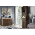 Dnevni regal SVEN . Dnevni regal SVEN je mozaik okusa, stila in šika, ki bo pritegnil še tako zahtevne kupce. Klasičen antracit je obogaten z zlatimi ABS