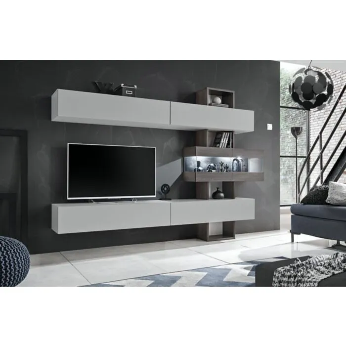 Dnevni regal TORINO . Dnevni regal TORINO je moderno oblikovan in elegantnega videza. Vrata omaric se odpirajo s push-click sistemom. V ceno je vključena tudi