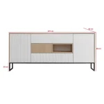 Dnevni regal ZOELA je moderno oblikovan in elegantnega videza. Brez ročajev, odpiranje po sistemu push to open. V beli mat barvi s kombinacijo lesa. Izdelan v