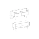 Dnevni TV regal RON 107 . Dnevni tv regal s stilom skandinavskega sloga. Dobavljiv je v bela mat/bela visoki sijaj. Hrastove lesene noge, ABS robovi,