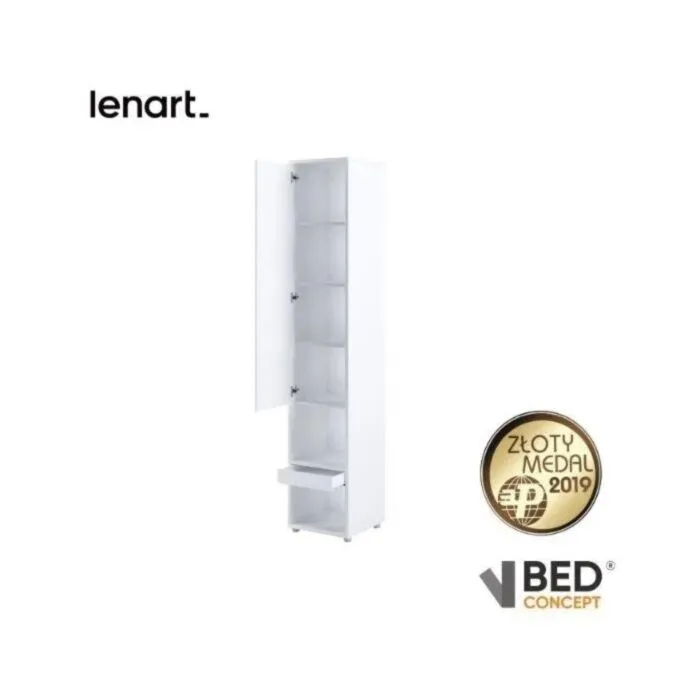 Dodatna omara za posteljo v omari METULJ1 - bela visoki sijaj Dodatna omara za posteljo v omari METULJ1 - bela visoki sijaj . Visoka, navpična omara za knjige z vrati, dvema vdolbinama in predalom, je na voljo v