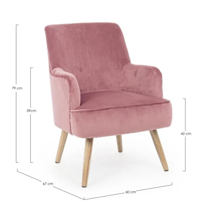 Fotelj ADELINE roza Fotelj ADELINE roza . Fotelj ADELINE roza je narejen iz borovega lesa in MDF-ja, noge so narejene iz hrastovega lesa, kar zagotavlja dodatno stabilnost in