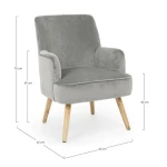 Fotelj ADELINE siva . Fotelj ADELINE siva je narejen iz borovega lesa in MDF-ja, noge so narejene iz hrastovega lesa, kar prispeva k dodatni stabilnosti in