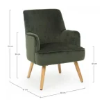 Fotelj ADELINE zelena . Fotelj ADELINE zelena je narejen iz borovega lesa in MDF-ja, noge so iz hrastovega lesa, prevleka je iz poliestra z učinkom žameta.
