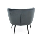 Fotelj AVRIL siva . Fotelj AVRIL siva ima konstrukcijo iz lesene plošče, kovinske noge z premazom ter prevleko iz poliestra ki oddaja žametni učinek.