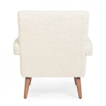 Fotelj BERNA bela . Fotelj BERNA bela ima okvir iz lesa in vezane plošče, noge imajo nastavljive nogice. Prevleka je iz poliestra z učinkom volne. Polnilo