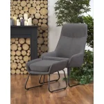 Fotelj BOLERI . Dizajnerski fotelj BOLERI je primeren za dnevne sobe. Nogice so iz kovine. Sedež pa iz blaga. Barva blaga: - svetlo siva Dimenzija stola: -