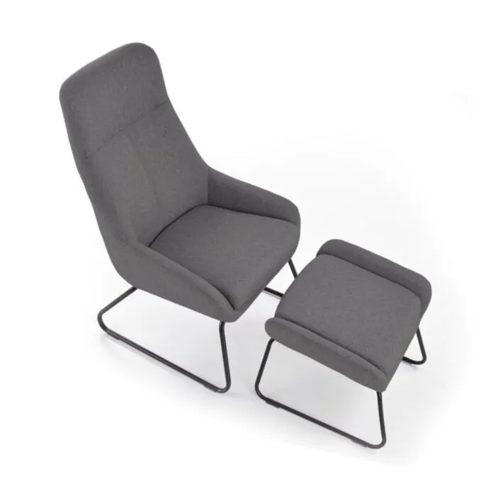 Fotelj BOLERI . Dizajnerski fotelj BOLERI je primeren za dnevne sobe. Nogice so iz kovine. Sedež pa iz blaga. Barva blaga: - svetlo siva Dimenzija stola: -