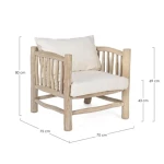 Fotelj C-C SAHEL natur . Fotelj C-C SAHEL natur ima tikove veje z naravnim zaključkom. Ima odstranljive blazine z bombažno poliestersko tkanino. Odstvetujemo