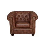 Fotelj LORENA . Osvežite svojo dnevno sobo z vzmetenim trosedom LORENA, ki je udoben in kvaliteten. Oblazinjen je v umetnem usnju. Lesene nogice pa mu dodajo