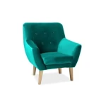 Fotelj OSLO . Fotelj OSLO vas bo prepričal s svojo udobnostjo in kvaliteto. Narejen je po skandinavskem navdihu. Ima lesene nogice, ki zagotavljajo dodatno