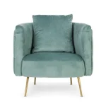 Fotelj TIFFANY . Fotelj TIFFANY je narejen iz kovine. Prevleka je iz poliestra, ki daja žametni učinek, strukturo ima iz lesa. Hrbtna blazina je