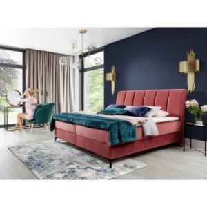 Francoska postelja ARITO 180x200 . Boxspring postelja ARITO je oblečena v visoko kakovostno tkanino. Čvrsta vzmetnica je nameščena na robustnem