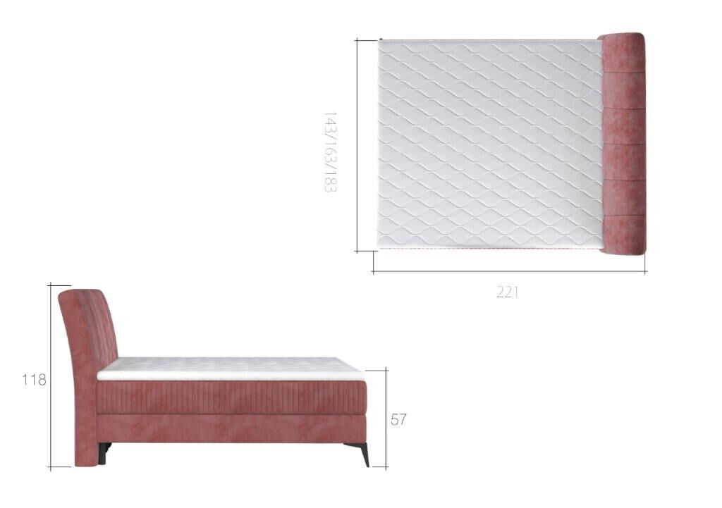 Francoska postelja ARITO 180x200 Boxspring postelja ARITO je oblečena v visoko kakovostno tkanino. Čvrsta vzmetnica je nameščena na robustnem oblazinjenem okvirju, s prostorom za