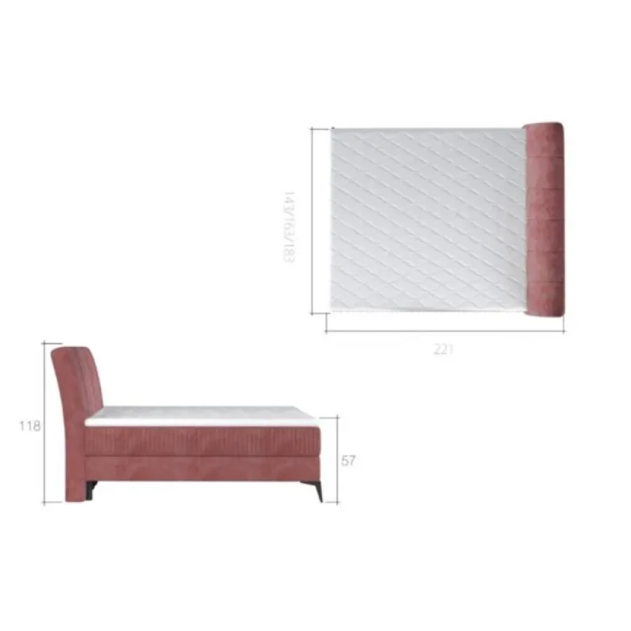 Francoska postelja ARITO 180x200 . Boxspring postelja ARITO je oblečena v visoko kakovostno tkanino. Čvrsta vzmetnica je nameščena na robustnem