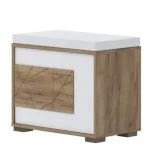 Garderobna klop VIŠNJA . Oblazinjena klop VIŠNJA je narejena iz odličnih materialov. Dobavljiva je v hrast / beli visoki sijaj barvi. Predal ima mehko