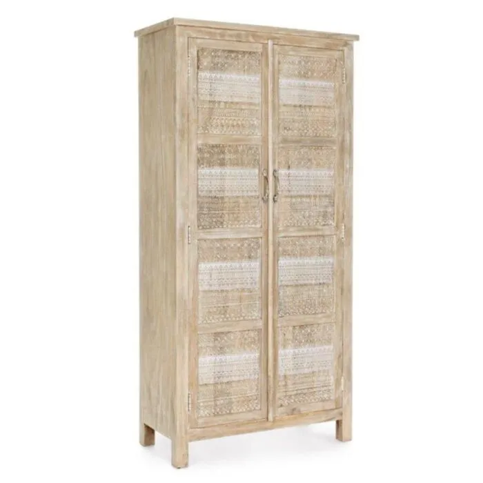 Garderobna omara 2A MAYRA L Garderobna omara 2A MAYRA L . Garderobna omara 2A MAYRA L ima okvir iz lesa z ročno izrezanimi okraski, zadnje strani so iz MDF-ja. Imajo medeninaste ročaje.