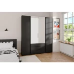 Garderobna omara ANGELA 1 . Garderobna omara ANGELA 1 200 cm. Moderen dizajn v kombinaciji z ogledalom, vsebuje tudi predale. Narejena je iz laminirane