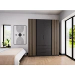 Garderobna omara DALILA 2 . Garderobna omara DALILA 2 200 cm ima moderen dizajn. Narejena je iz laminirane plošče debeline 16 mm. Na voljo je v črni in