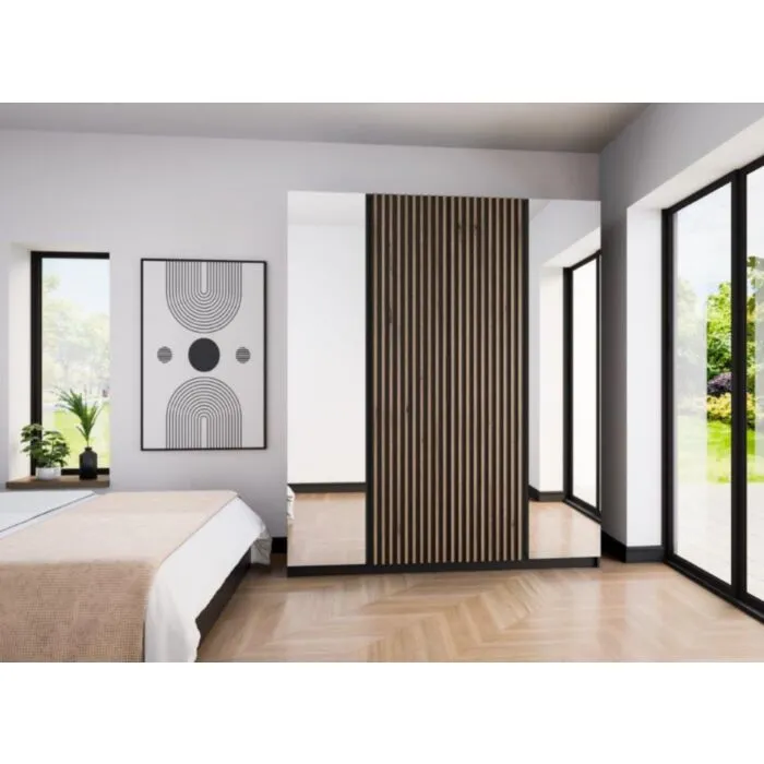 Garderobna omara EVITA 1 Garderobna omara EVITA 1 . Garderobna omara EVITA 200 cm ima moderen dizajn. Narejena je iz laminirane plošče debeline 16 mm. Stranice so v črni barvi,