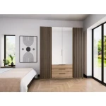 Garderobna omara EVITA 2 HRAST . Garderobna omara EVITA 2 200 cm ima moderen dizajn. Narejena je iz laminirane plošče debeline 16 mm. Stranice so v hrast