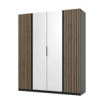 Garderobna omara EVITA 3 . Garderobna omara EVITA 3 200 cm ima moderen dizajn. Narejena je iz laminirane plošče debeline 16 mm. Stranice so v črni barvi,