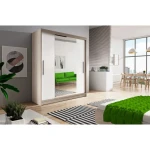 Garderobna omara GEA 2 . Garderobna omara GEA 2 je primerna za vse spalnice. Je zelo prostorna. Na levi strani ima zelo prostorne police, na desni strani pa je