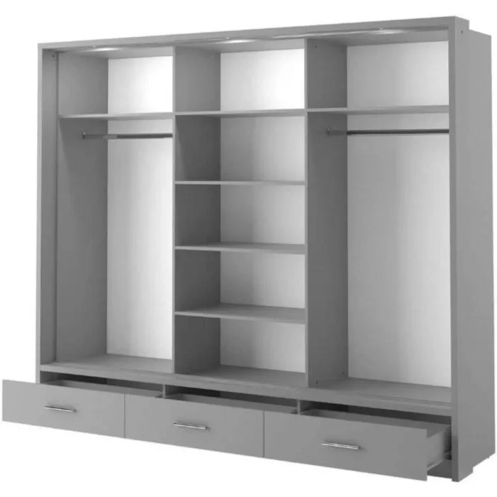 Garderobna omara KREŠO 1 Garderobna omara KREŠO 1 . Garderobna omara KREŠO ima 3 drsna vrata. NA sprednji strani je veliko ogledalo, na dnu omare pa trije lahko dostopni predali. V