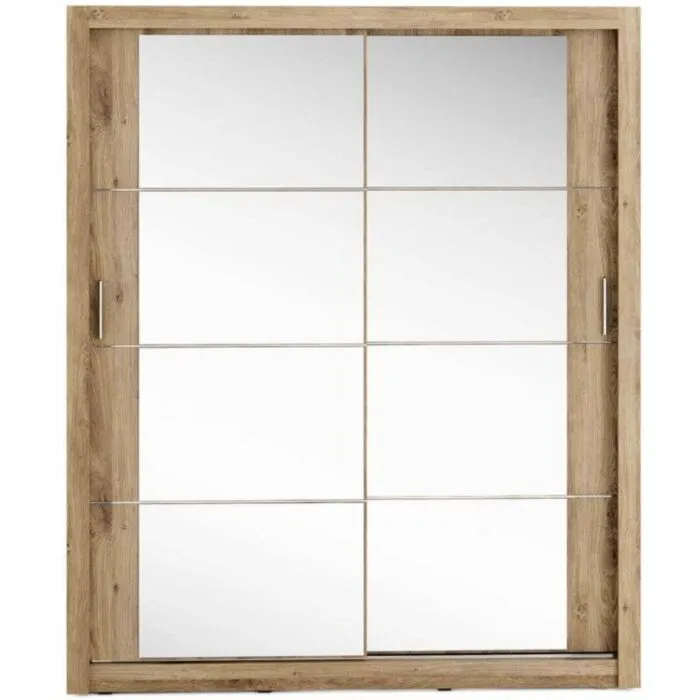 Garderobna omara KREŠO 3 Garderobna omara KREŠO 3 . Garderobna omara KREŠO 3 ima dvojna drsna vrata in ogledalo. V notranjosti ima dve palici in pet praktičnih polic. Primerna je za