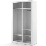 Garderobna omara KREŠO 6 . Garderobna omara KREŠO 6 je ozka omara z dvema vratoma in ogledali. Kompaktna je v dimenzijah in ima dvojna drsna vrata.Notri ima